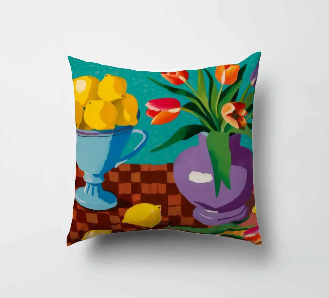 Tazza a scacchiera Agrumi cuscino da Pan Denim