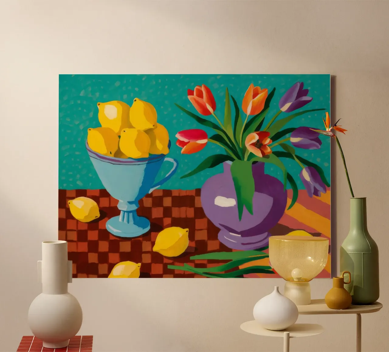 Geruite beker Citrus canvas met Baklijst van Pan Denim