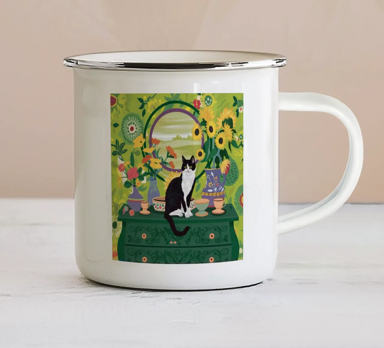 Gatto a specchio ornato tazza in smalto da FadeAura