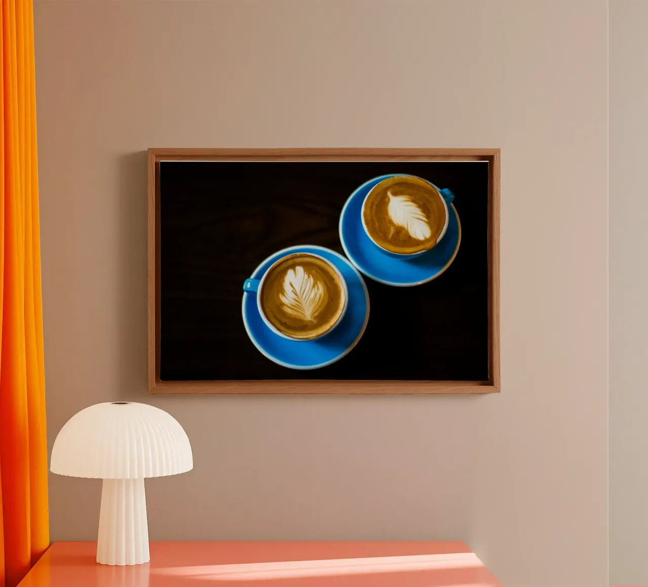 coppia di caffè latte art tela con Cornice a cassetta da cofa home
