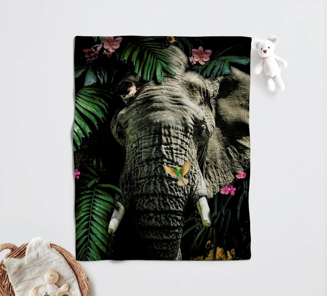 Elephant 5 fleece blanket by Wouter Rikken