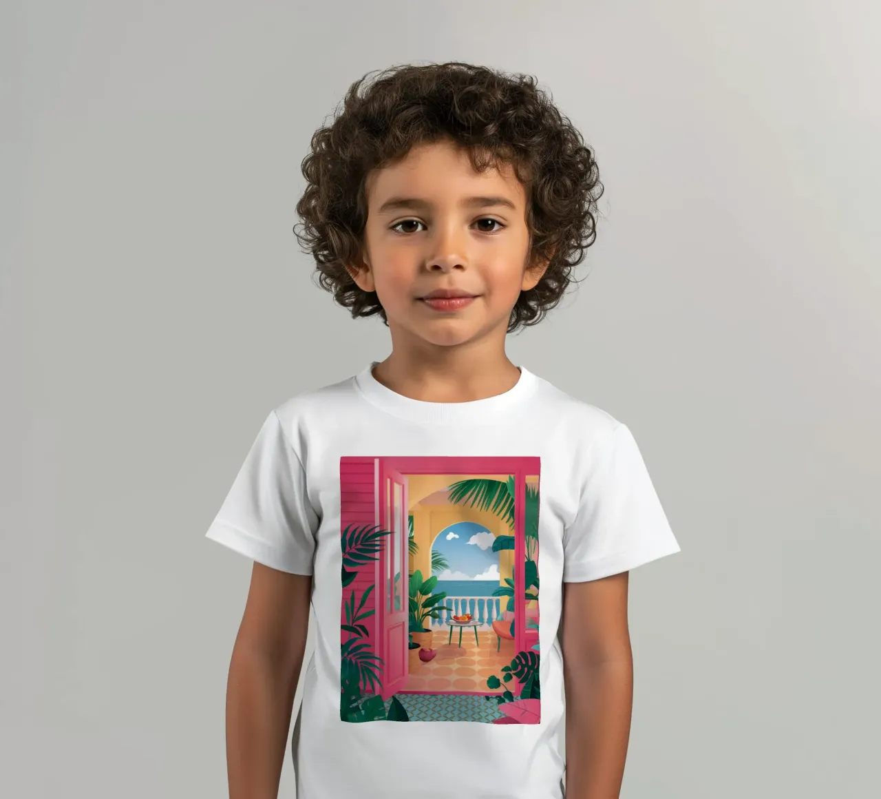 Pink Room Sea View kids t-shirt by FadeAura