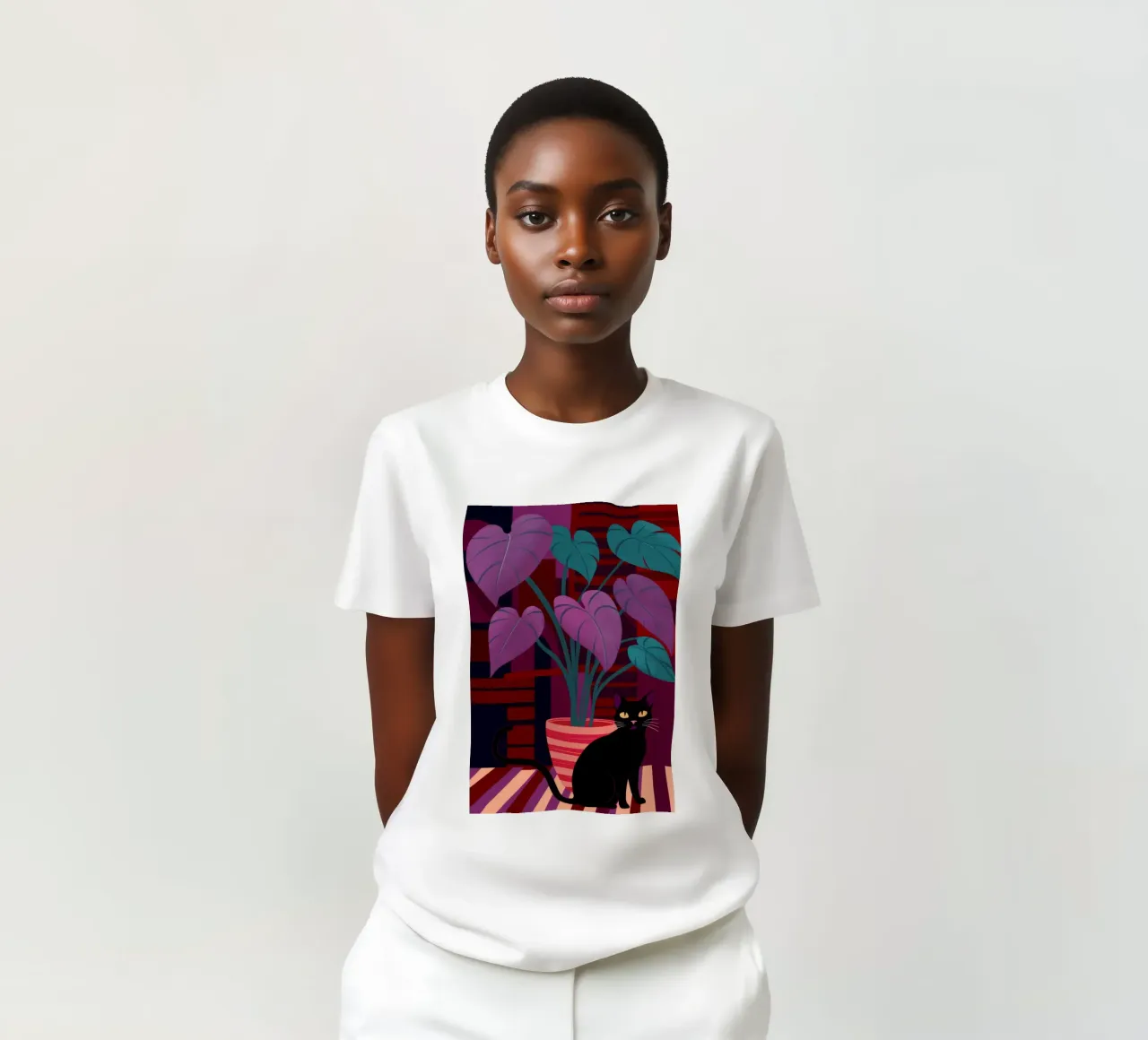 Pink Wall Black Cat t-shirt by Stone Decade