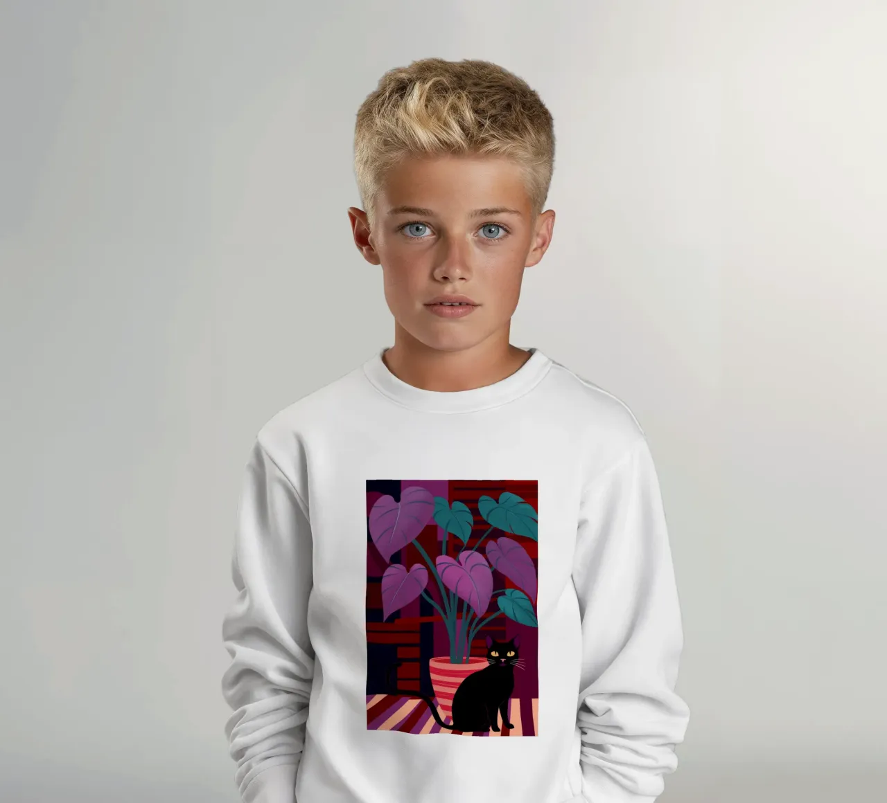 Pink Wall Black Cat kids sweatshirt by Stone Decade