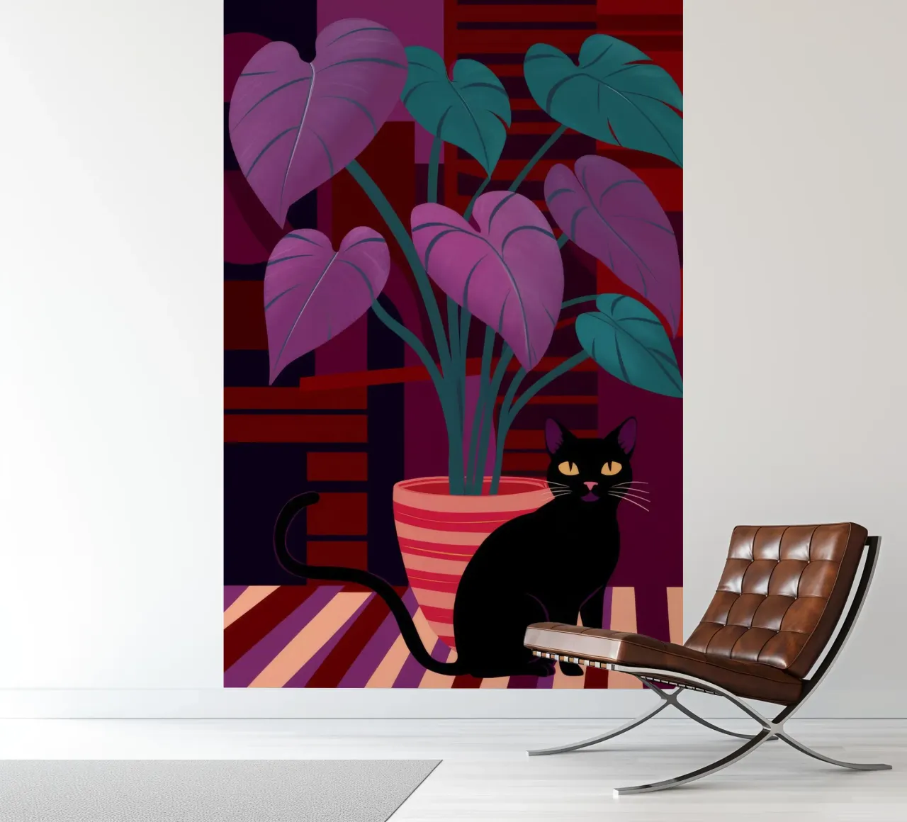 Pink Wall Black Cat photo wallpaper by Stone Decade
