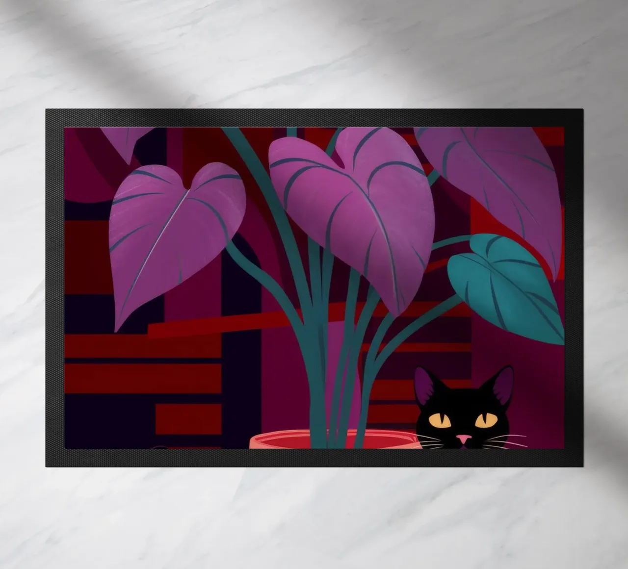 Pink Wall Black Cat doormat by Stone Decade