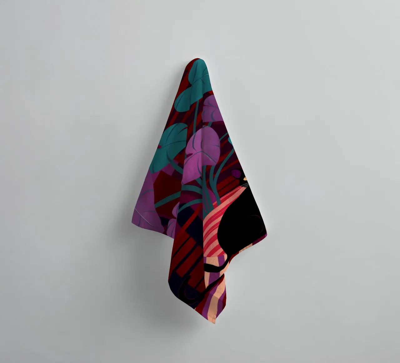 Pink Wall Black Cat towel by Stone Decade