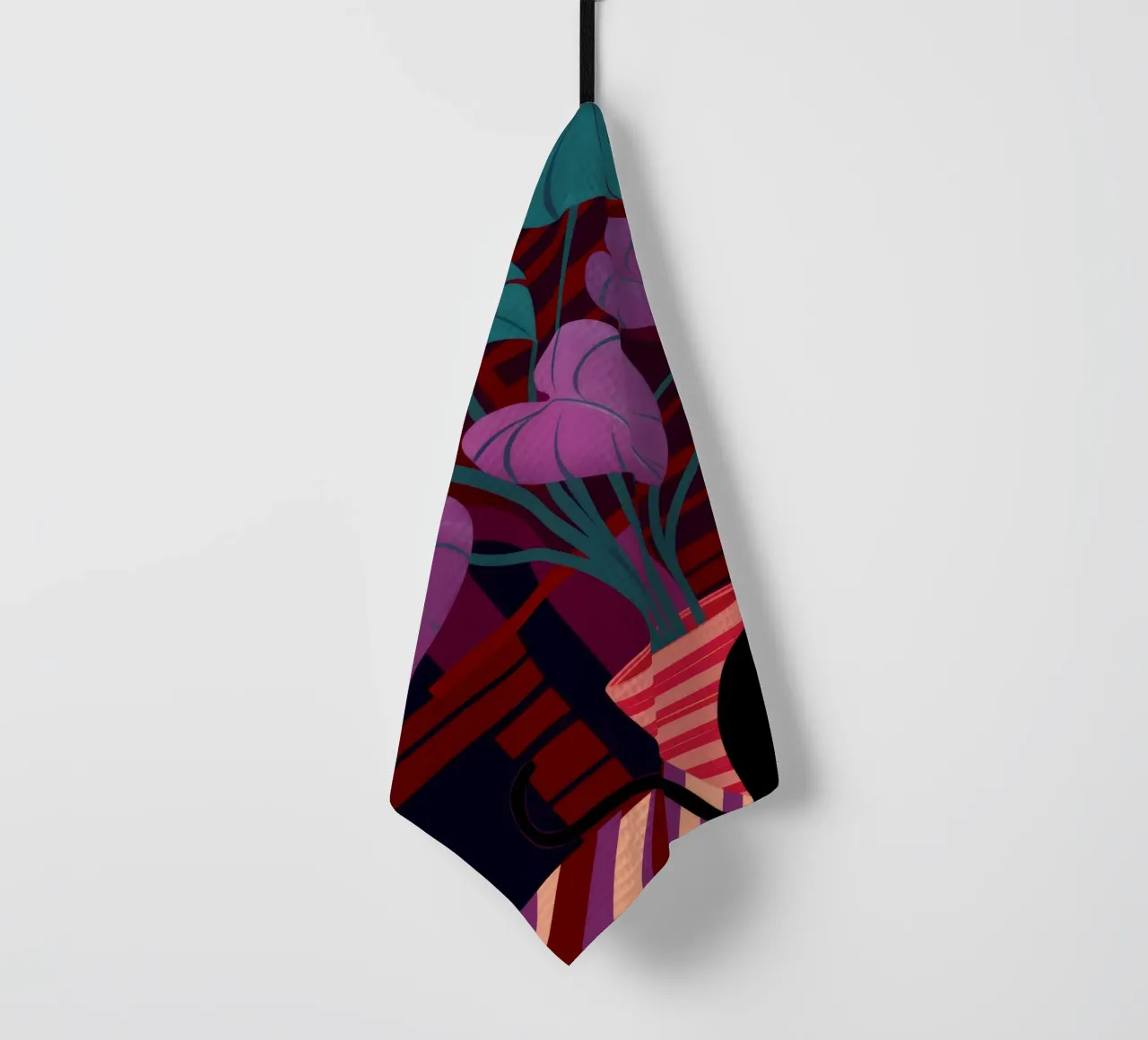 Pink Wall Black Cat tea towel by Stone Decade