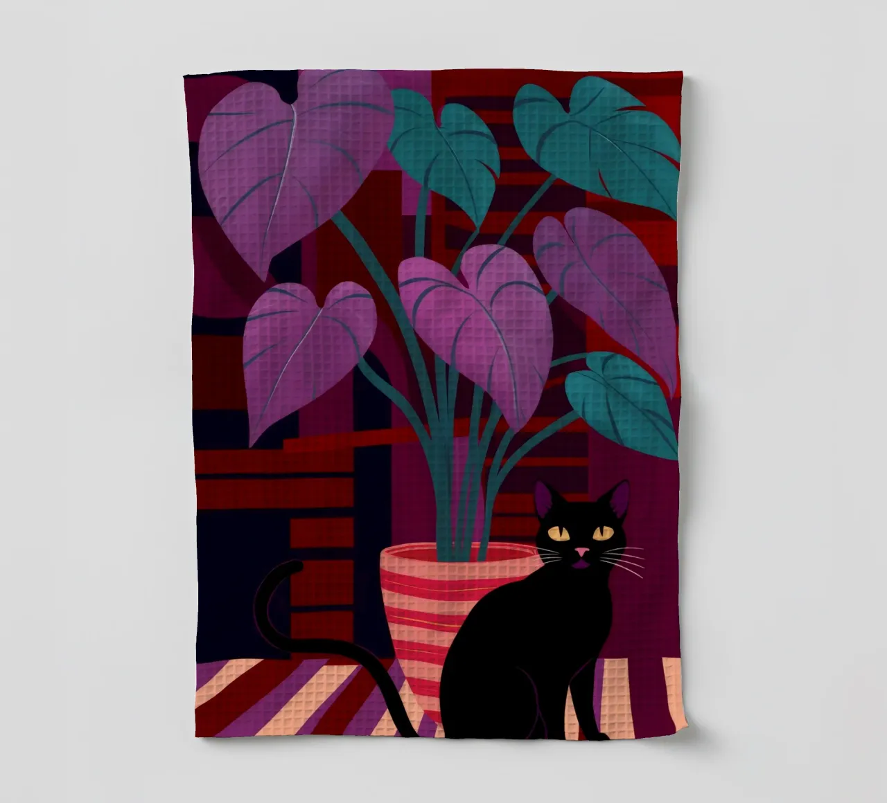 Pink Wall Black Cat tea towel by Stone Decade