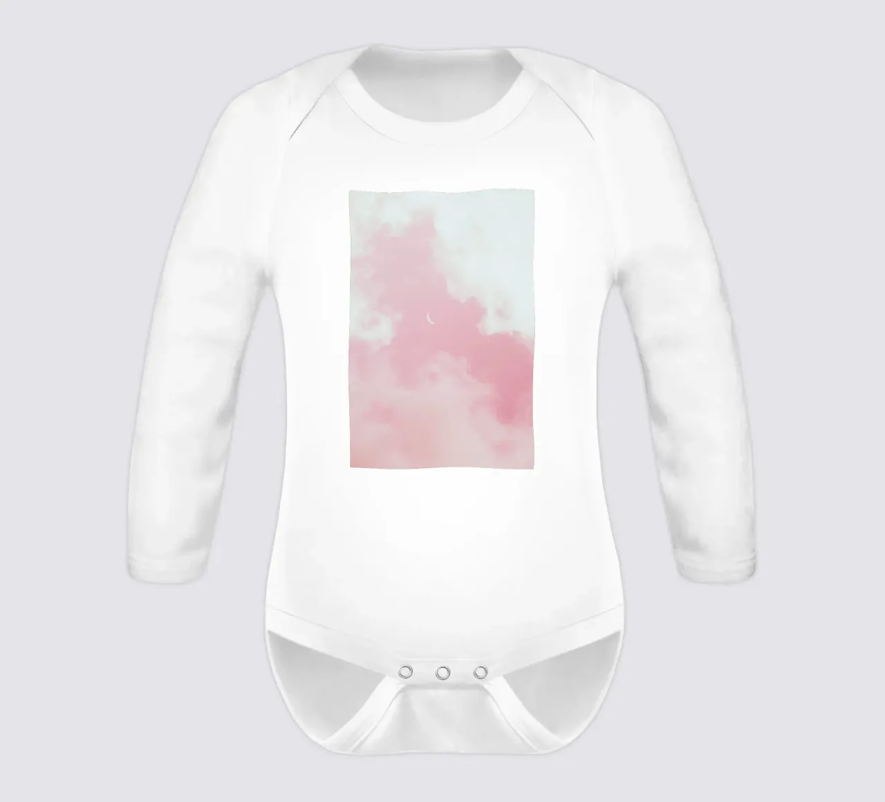 crescent moon inside pink clouds long-sleeve baby romper by cofa home