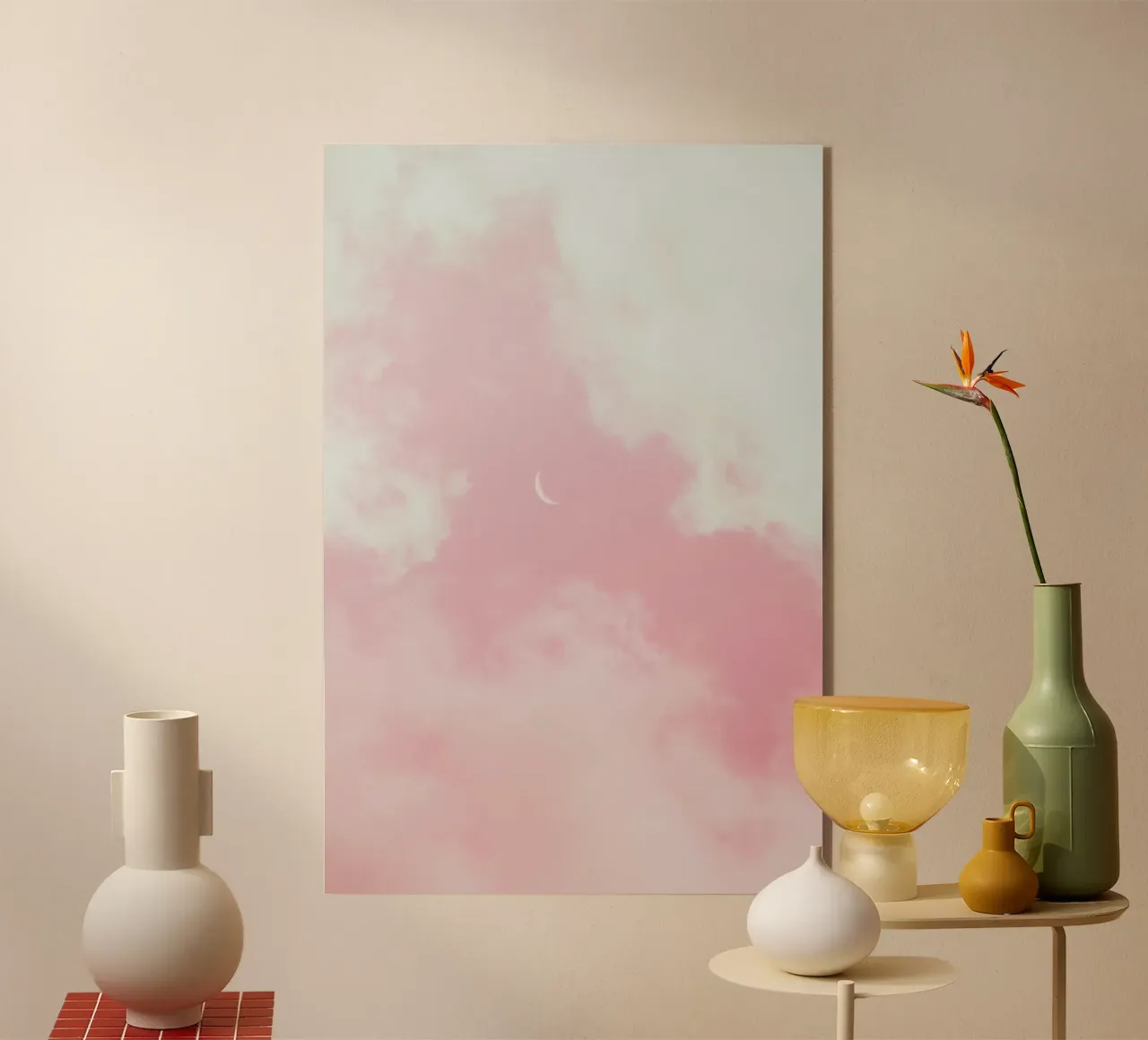 luna crescente tra le nuvole rosa plexiglass da cofa home