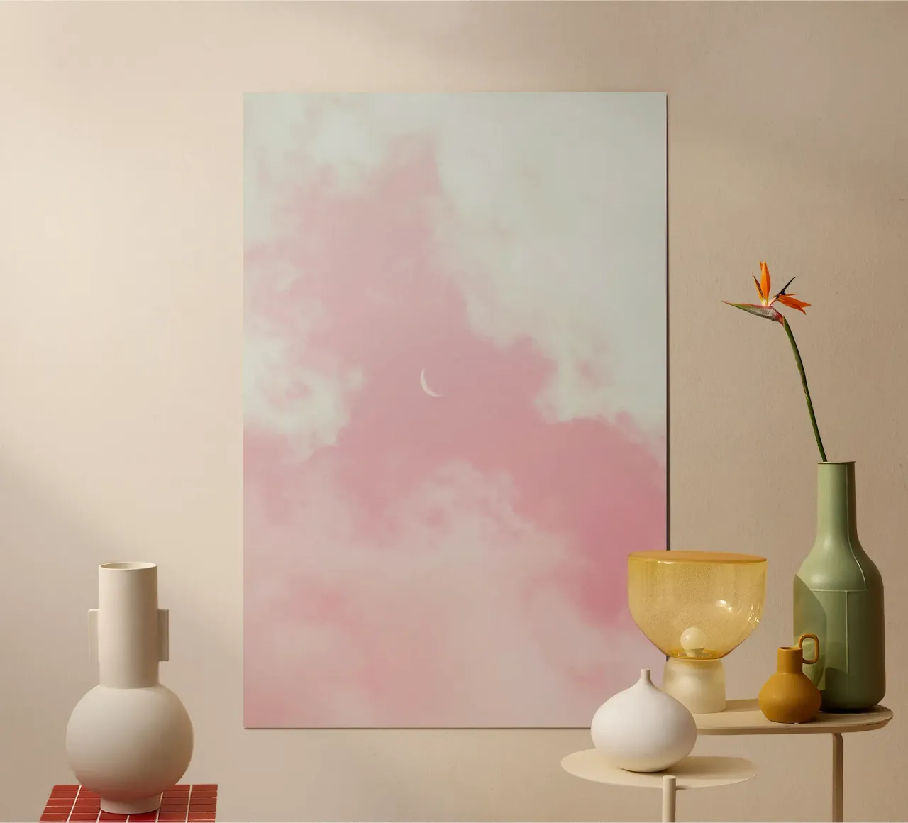 luna crescente tra le nuvole rosa carta hahnemühle da cofa home