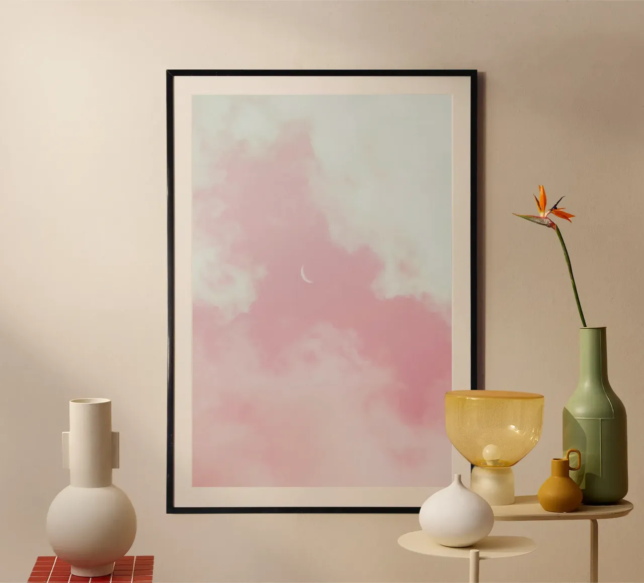 luna crescente tra le nuvole rosa carta hahnemühle da cofa home