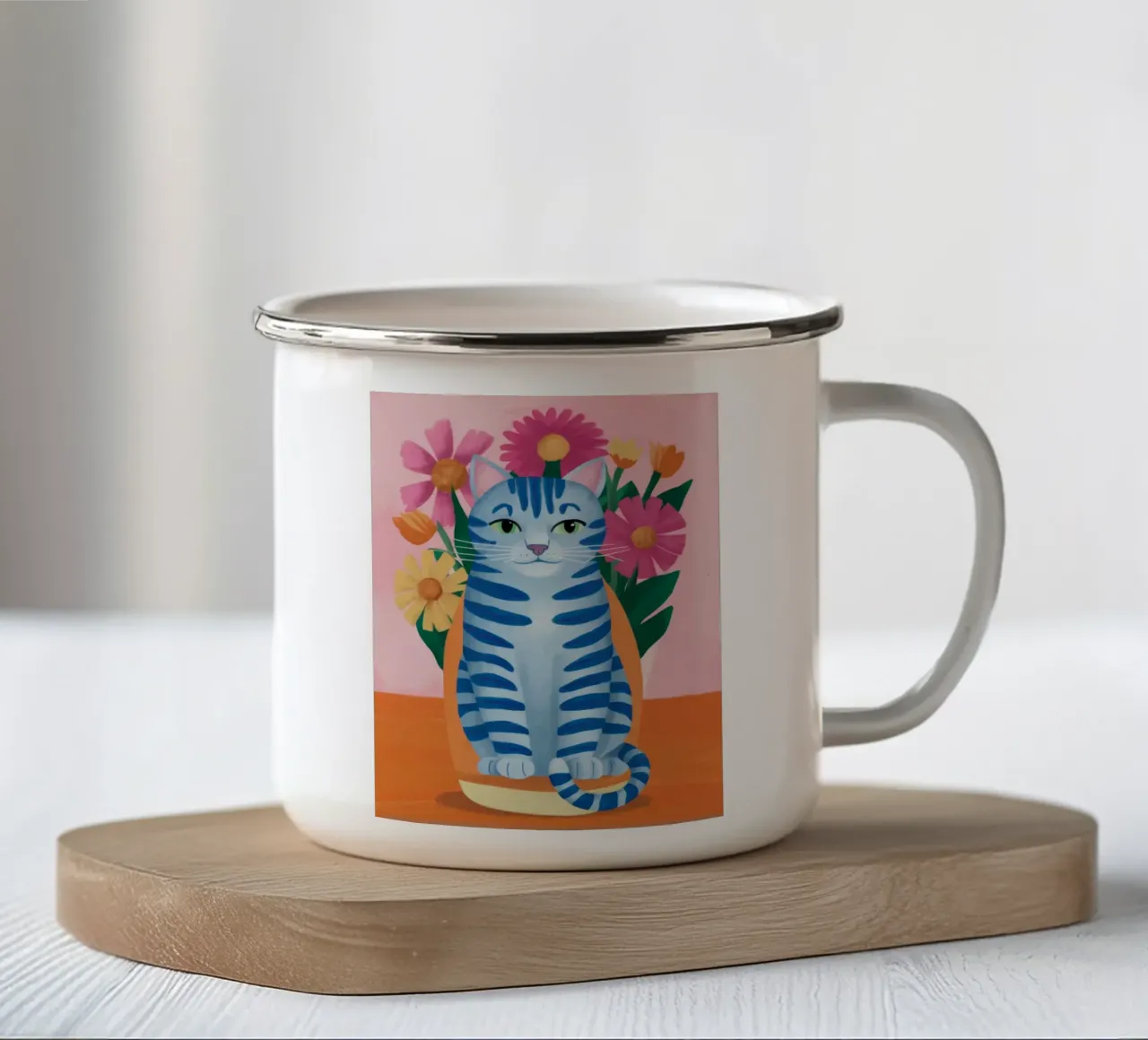 Azzurro Tabby Bloom tazza in smalto da Stone Decade