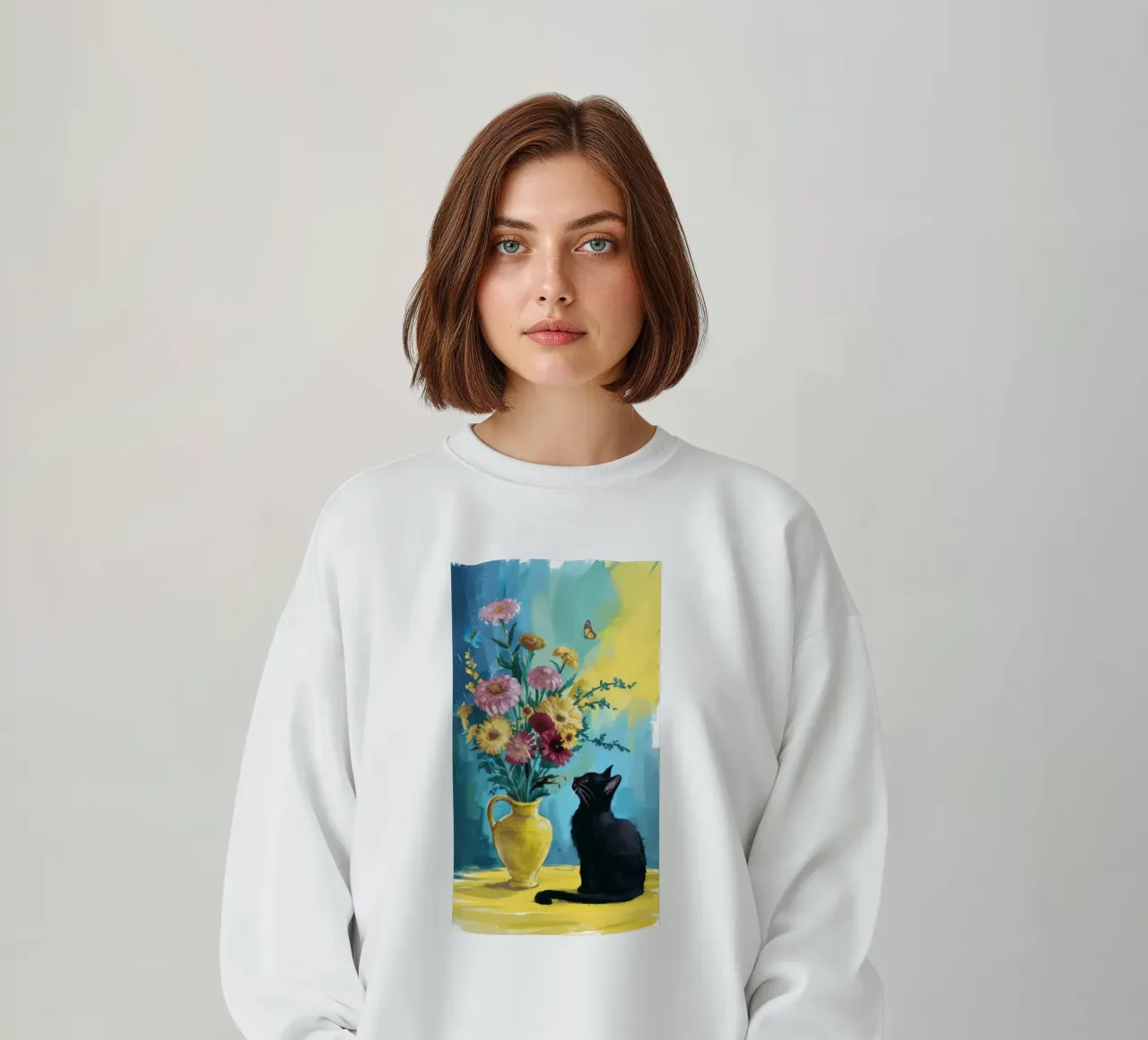 Gatto nero Fiori gialli felpa da FadeAura