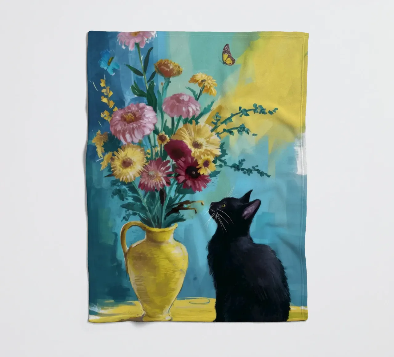 Gatto nero Fiori gialli coperta in pile da FadeAura