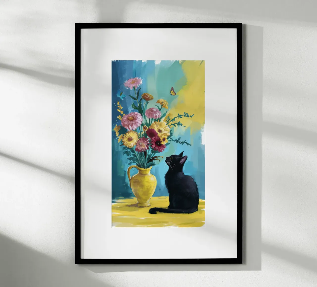 Gatto nero Fiori gialli carta hahnemühle da FadeAura