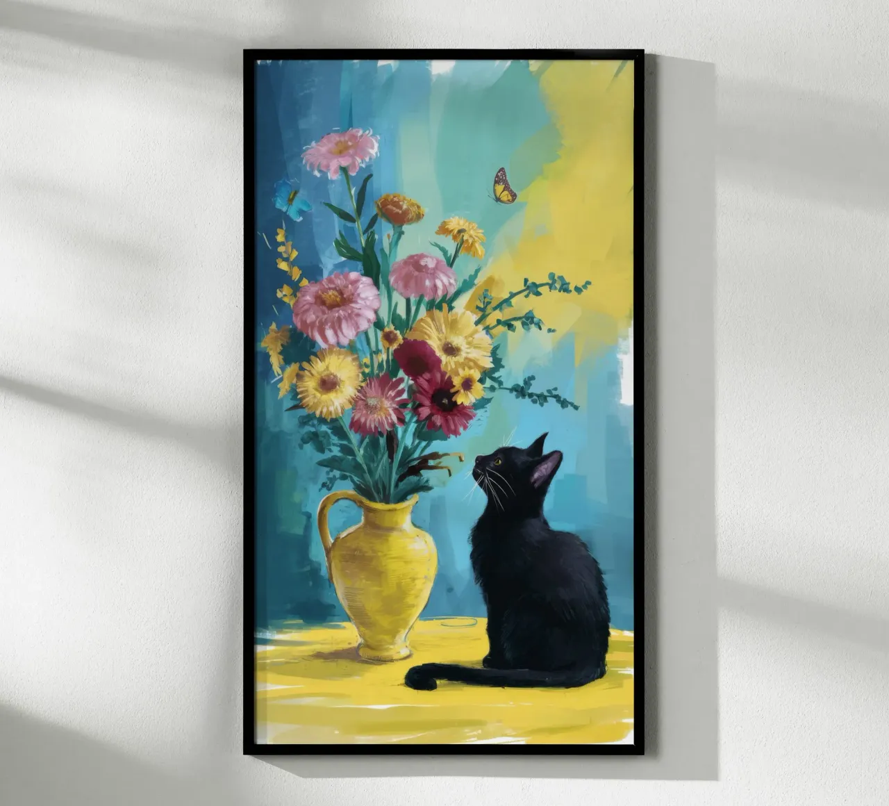 Gatto nero Fiori gialli carta hahnemühle da FadeAura