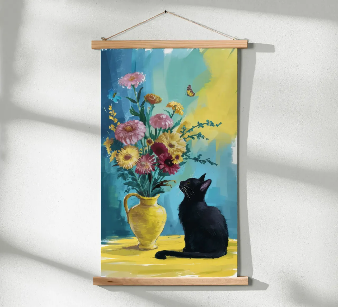 Gatto nero Fiori gialli carta hahnemühle da FadeAura
