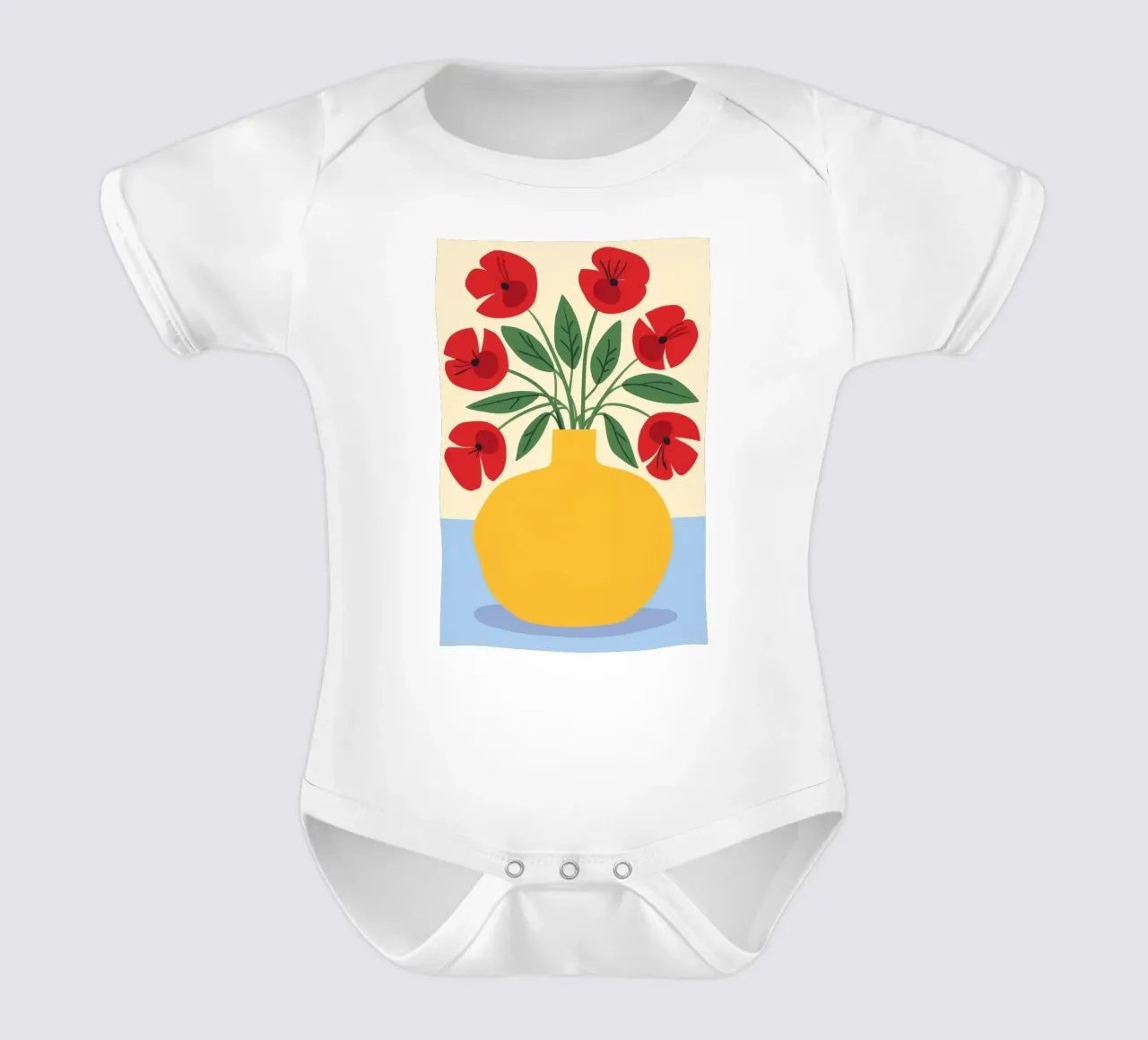 Yellow Vase Red Poppies short-sleeve baby romper by Haven Fantasy
