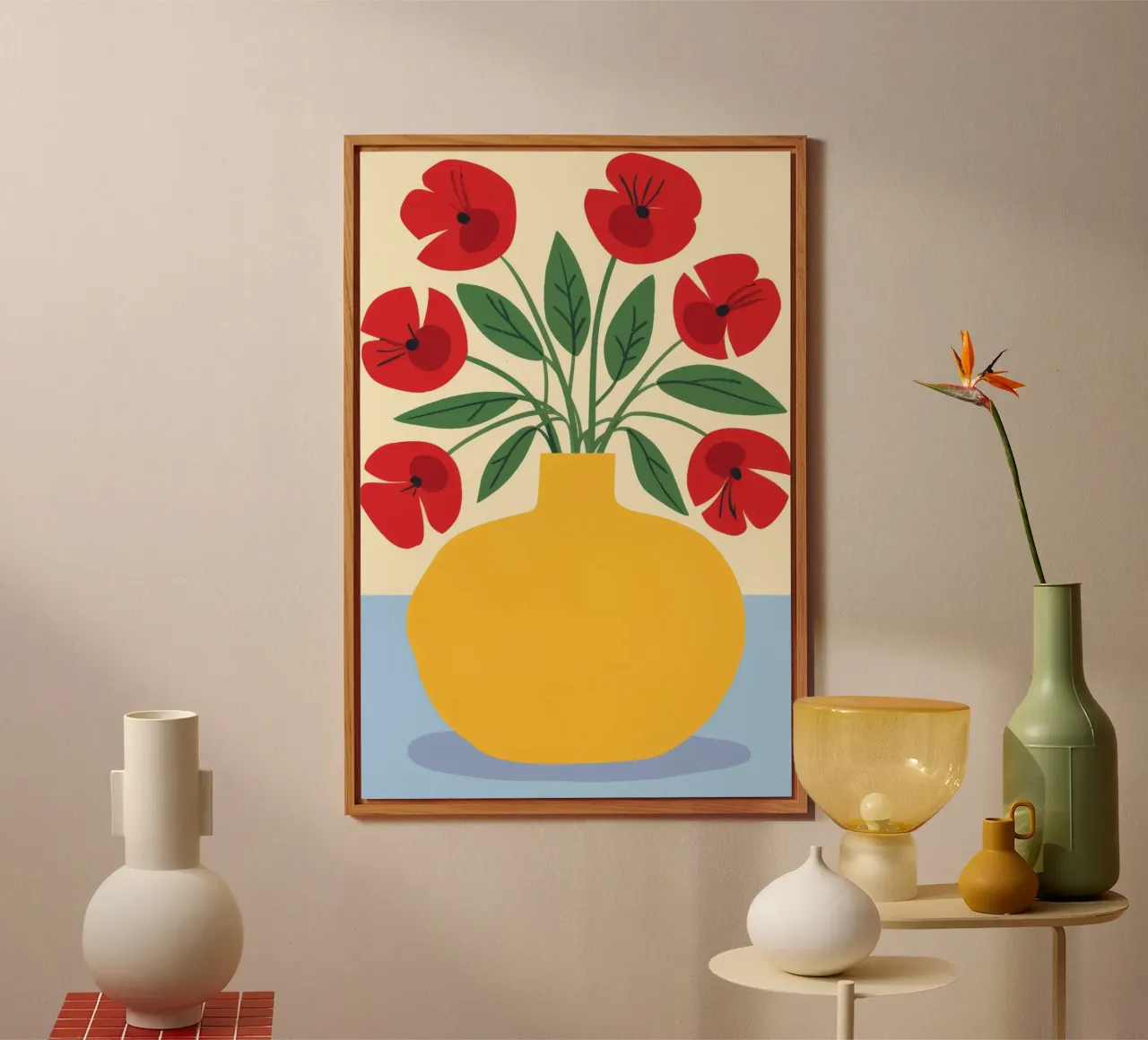Yellow Vase Red Poppies alu-dibond by Haven Fantasy