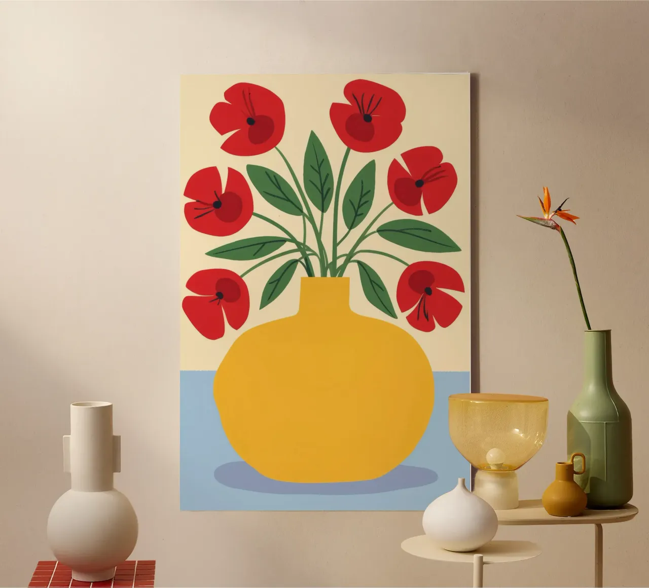 Yellow Vase Red Poppies canvas by Haven Fantasy