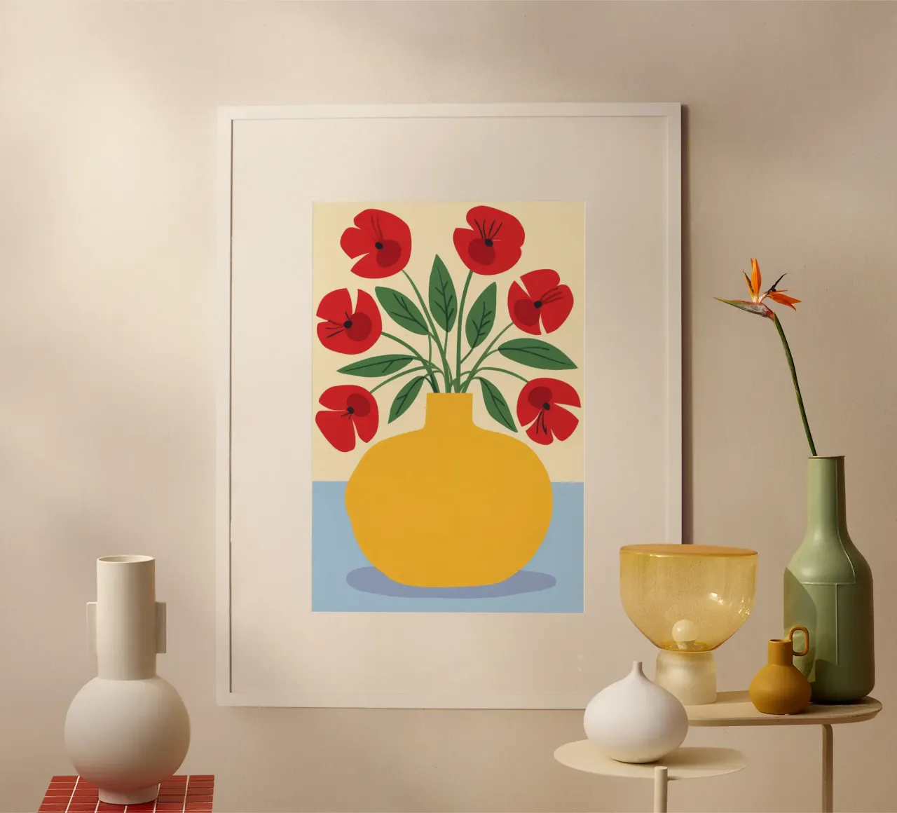 Vase jaune Coquelicots rouges poster de Haven Fantasy