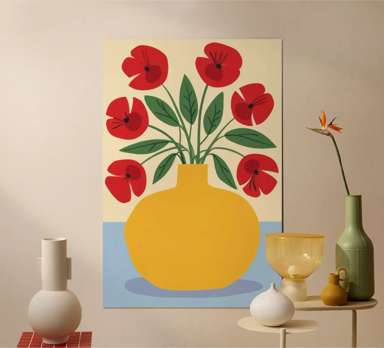 Vase jaune Coquelicots rouges poster de Haven Fantasy