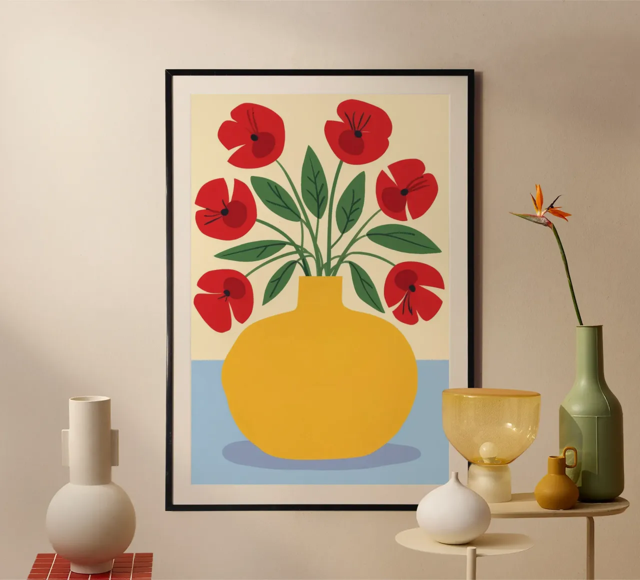 Vase jaune Coquelicots rouges poster de Haven Fantasy