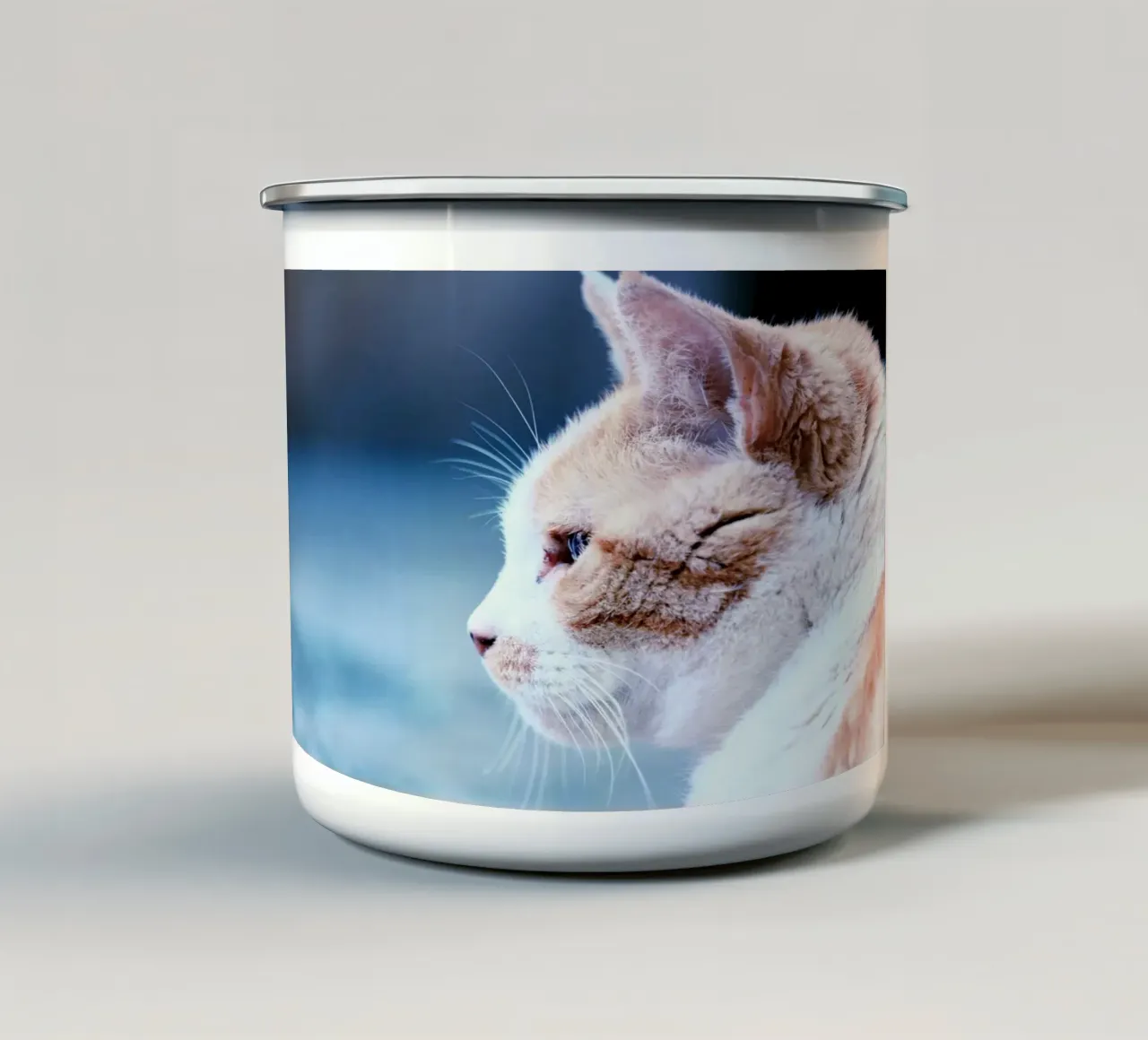 gatto baffo tazza in smalto da animal story home