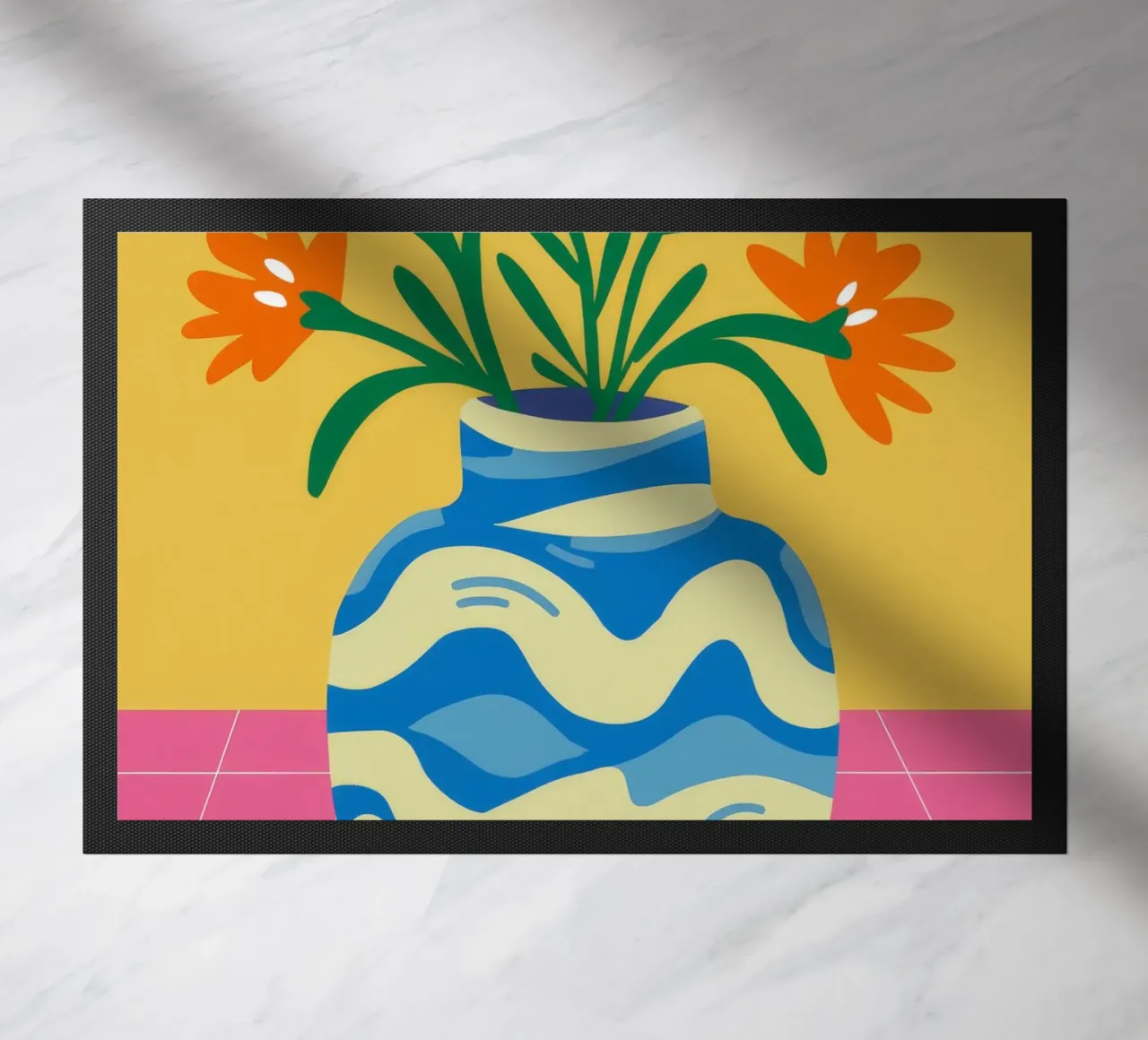 Gewellte Vase Ringelblumen Fußmatte von Haven Fantasy