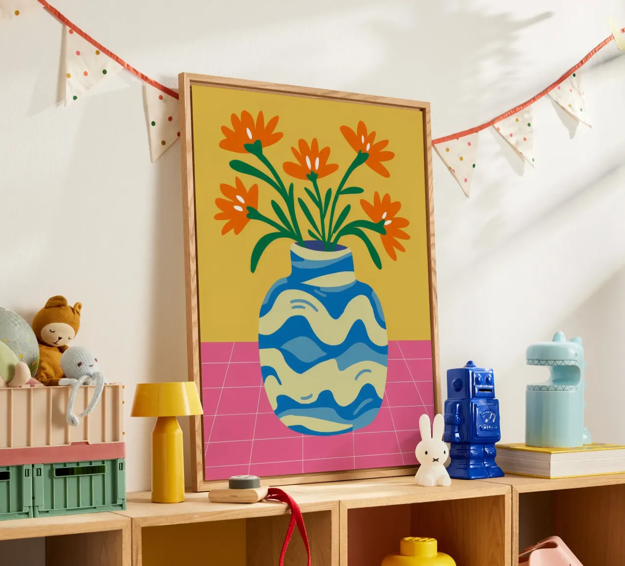 Golvende vaas Goudsbloemen acryl van Haven Fantasy