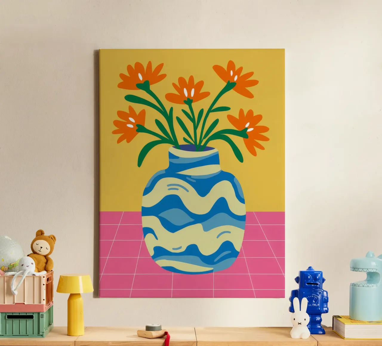 Golvende vaas Goudsbloemen canvas met Baklijst van Haven Fantasy