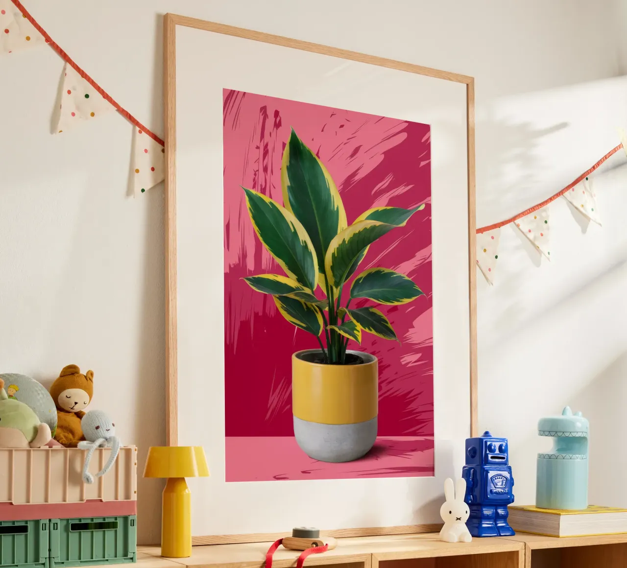 Pianta di gomma a parete rosa poster con telaio in legno da FadeAura