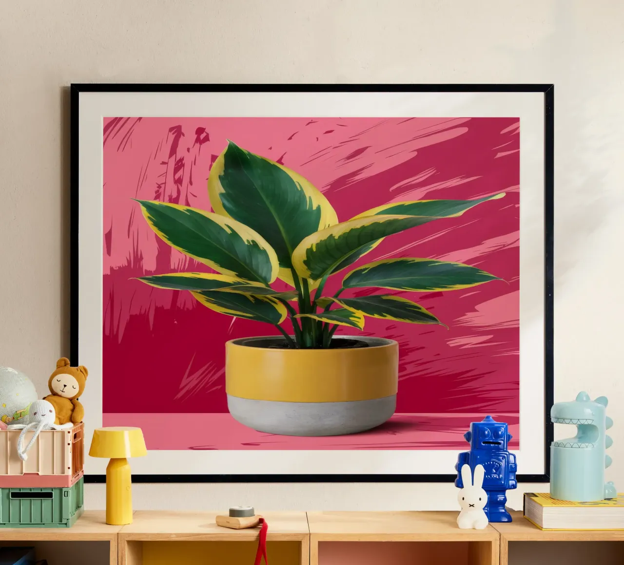 Pianta di gomma a parete rosa poster con telaio in legno da FadeAura