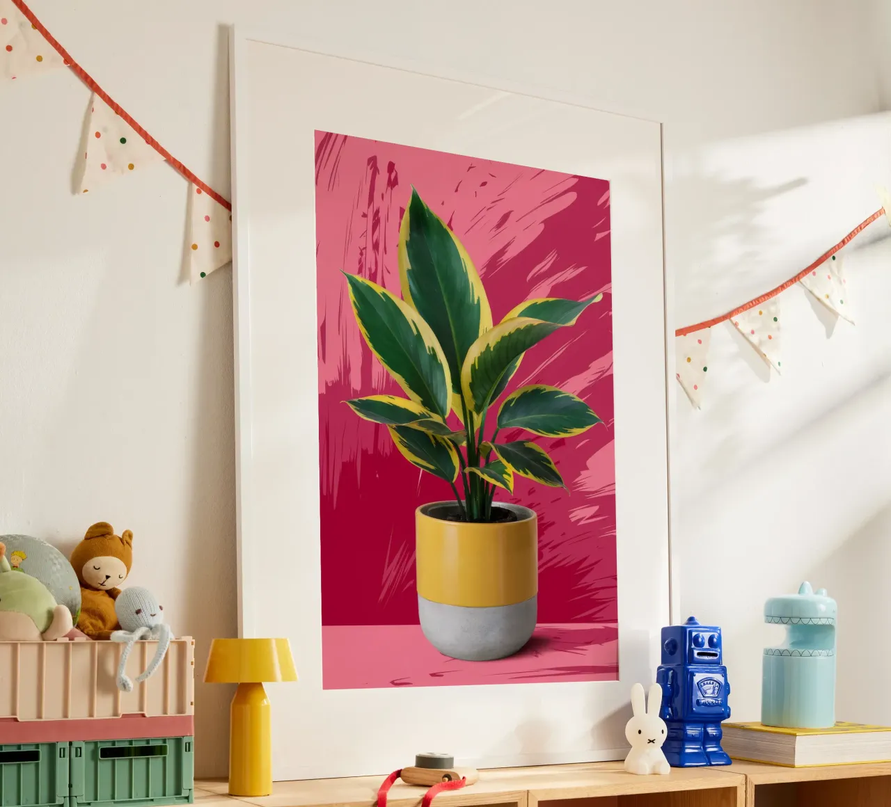 Pianta di gomma a parete rosa poster con telaio in legno da FadeAura