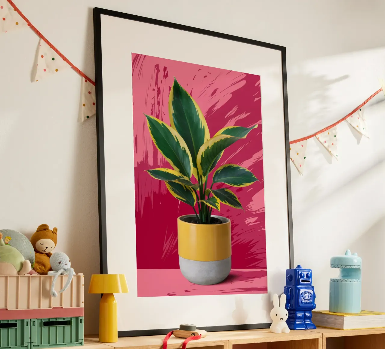 Pianta di gomma a parete rosa poster con telaio in legno da FadeAura