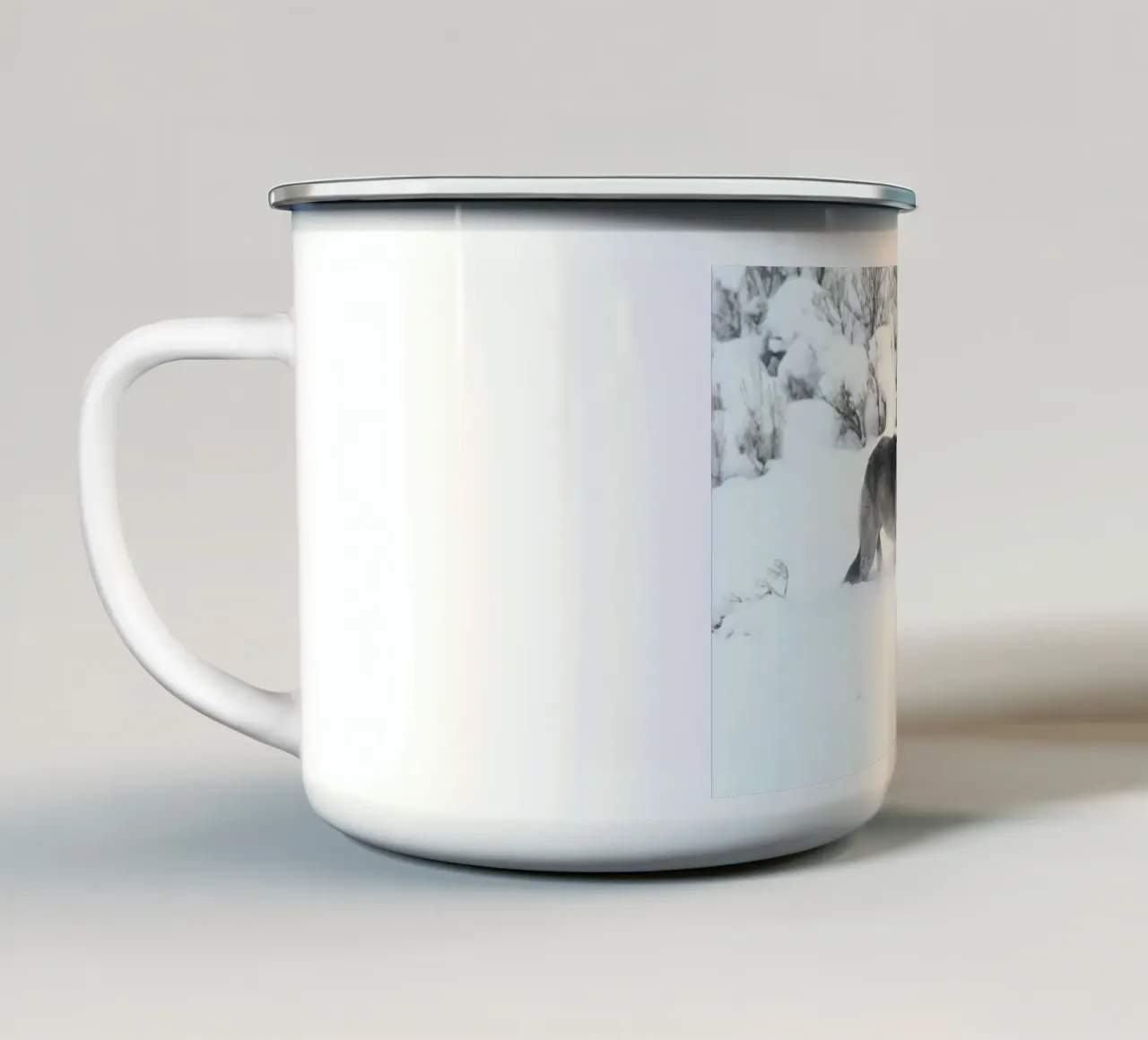 lupo delle nevicate tazza in smalto da animal story home
