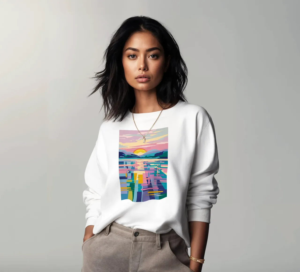 Lac abstrait avec coucher de soleil sweat de FadeAura