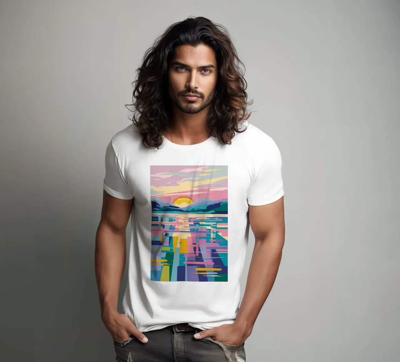 Abstract Sunset Lake t-shirt by FadeAura