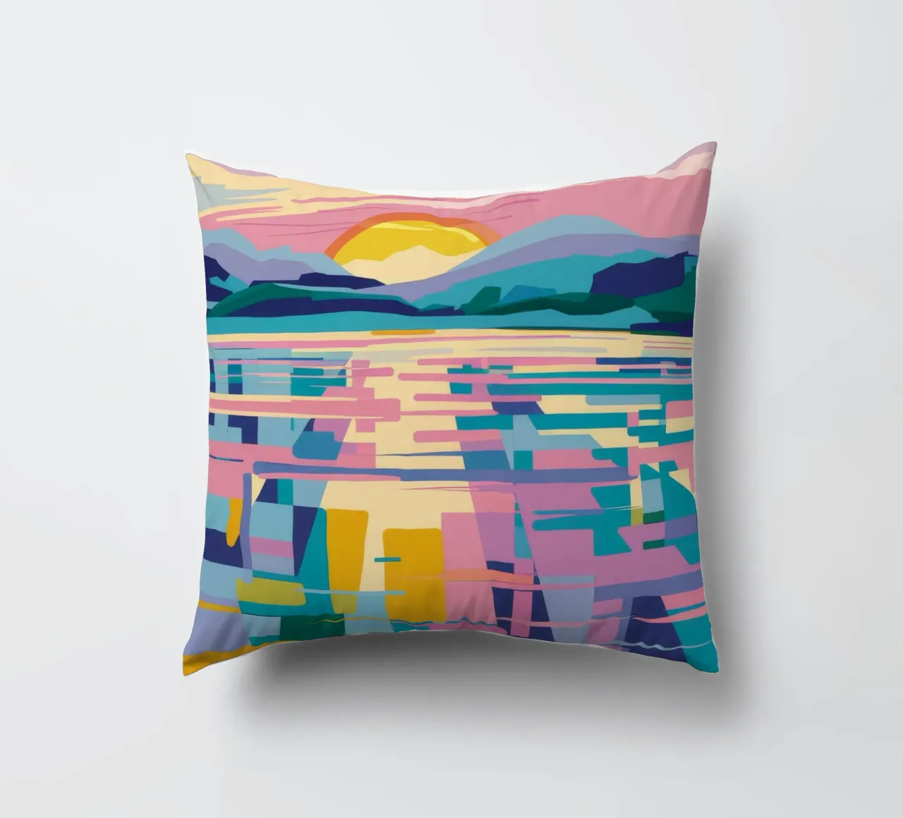Abstract Sunset Lake decorative cushion by FadeAura