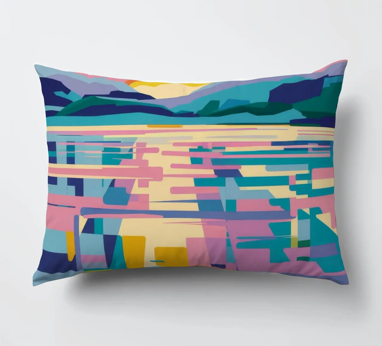 Abstract Sunset Lake decorative cushion by FadeAura
