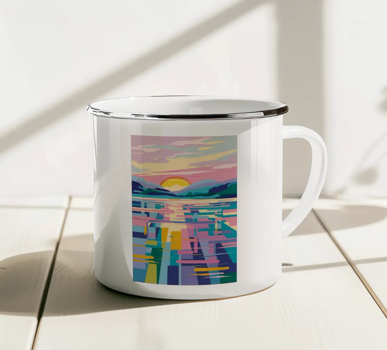 Abstract Zonsondergangmeer emaille mok van FadeAura