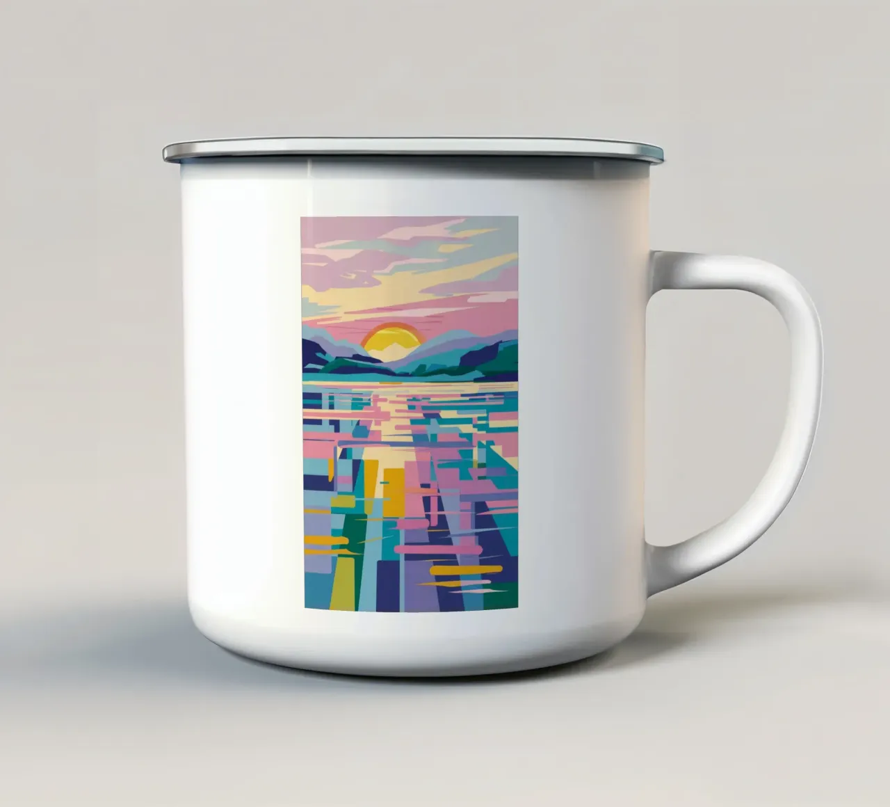 Abstract Zonsondergangmeer emaille mok van FadeAura