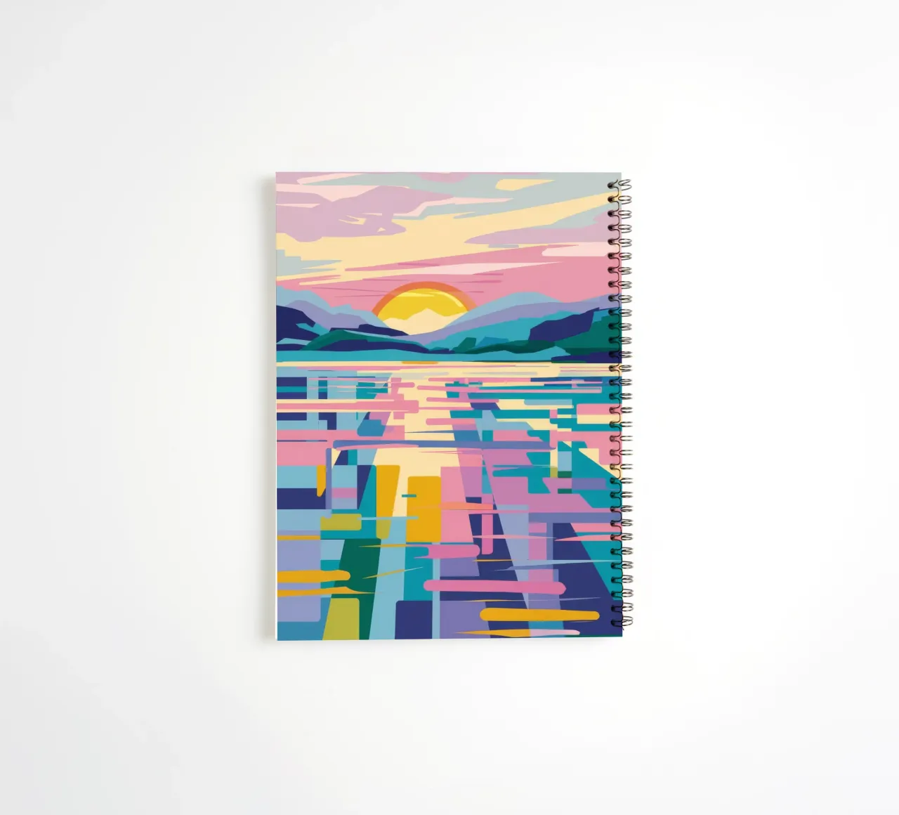 Abstract Sunset Lake spiral notebook by FadeAura