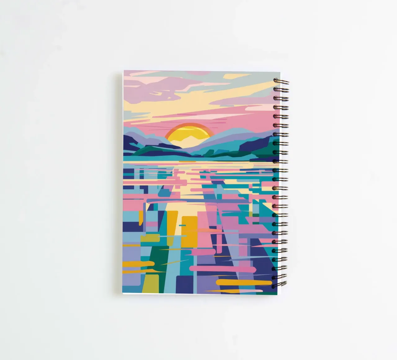 Abstract Sunset Lake spiral notebook by FadeAura