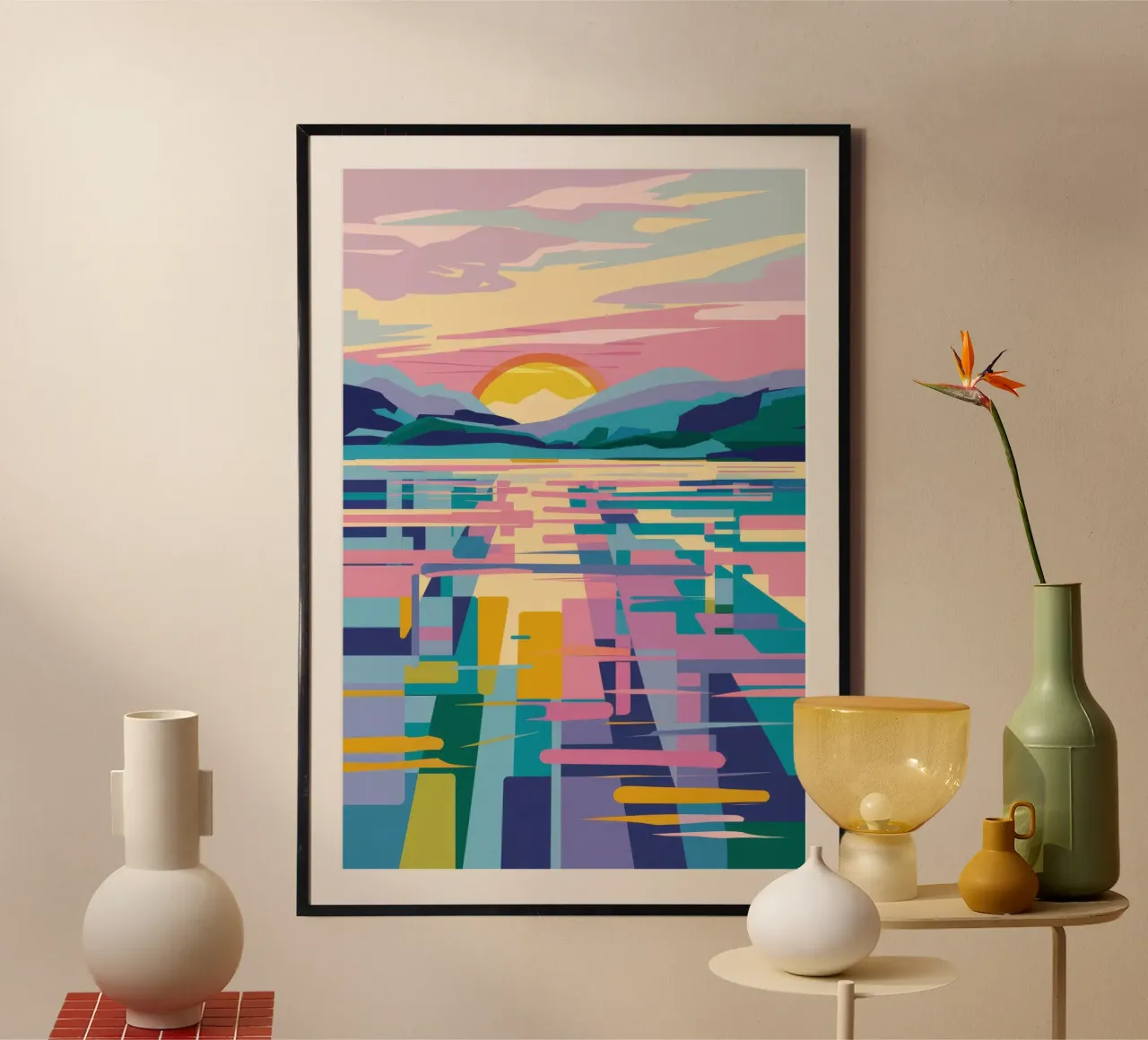Abstract Zonsondergangmeer hahnemühle van FadeAura