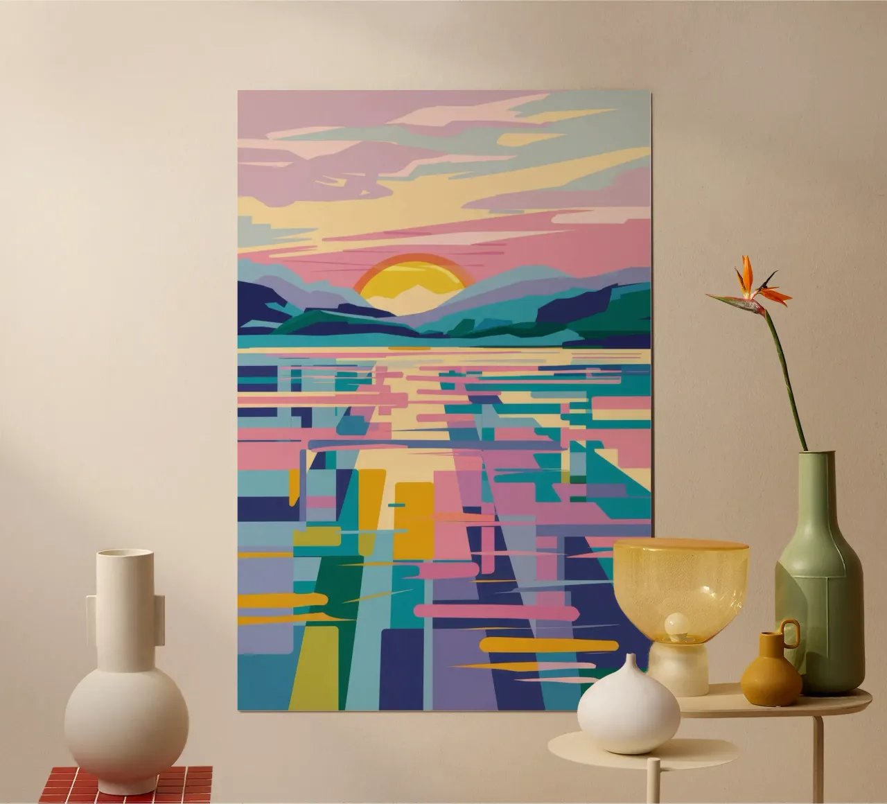 Abstract Zonsondergangmeer hahnemühle van FadeAura