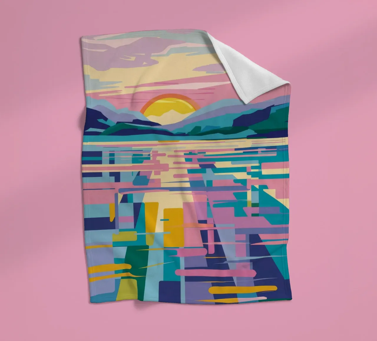 Abstract Sunset Lake fleece blanket by FadeAura