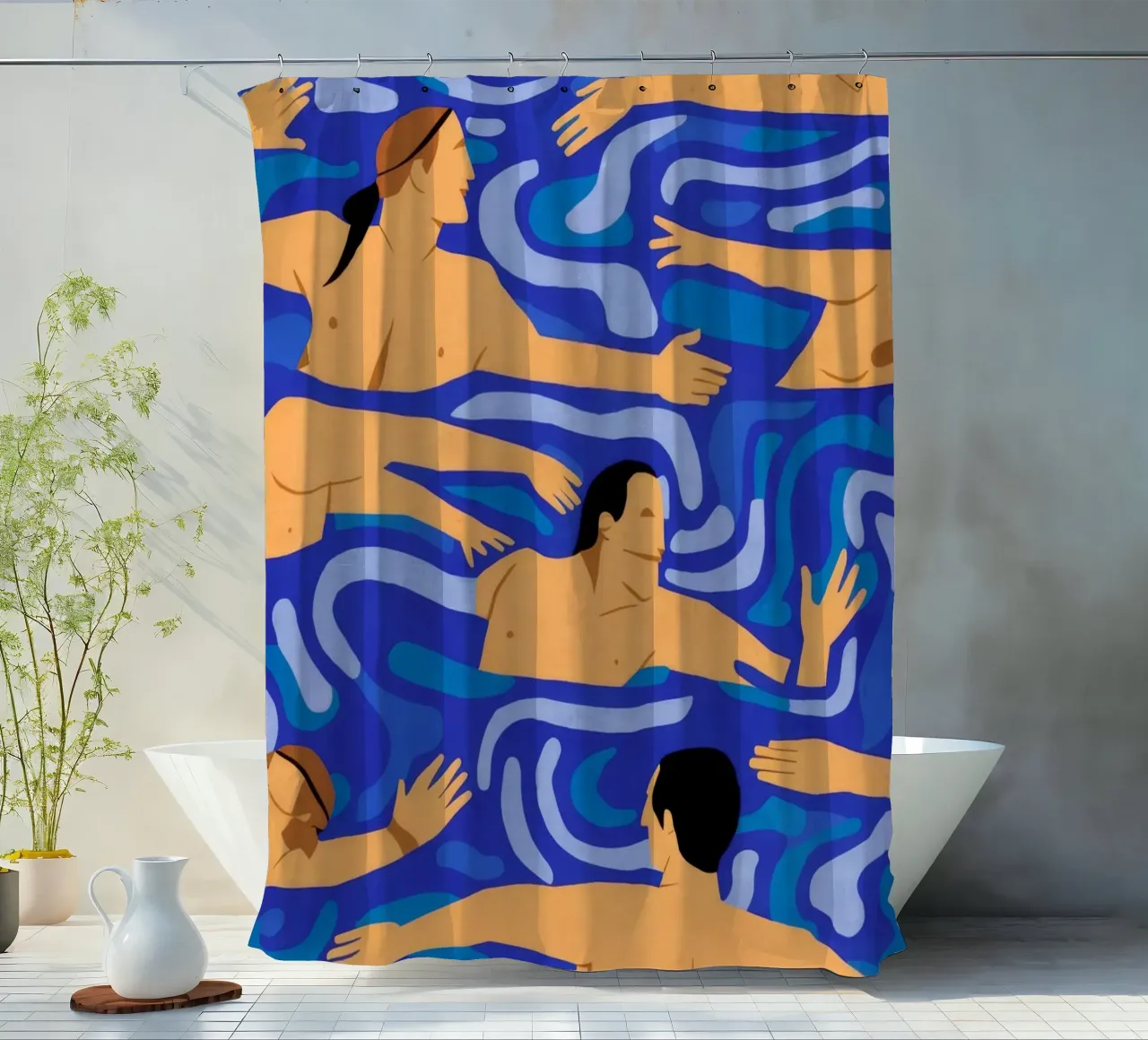 Blue Swimmer Pattern shower curtain by Stone Decade